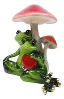 Love is in The Air Green Frogs Couple With Heart by Toadstool Mushrooms Figurine