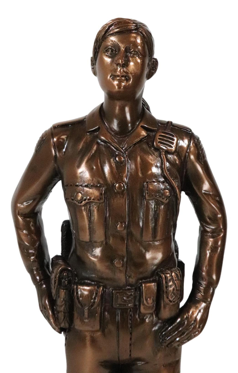 Law Enforcer Police Woman Officer Cop In Uniform Bronzed Resin Statue With Base