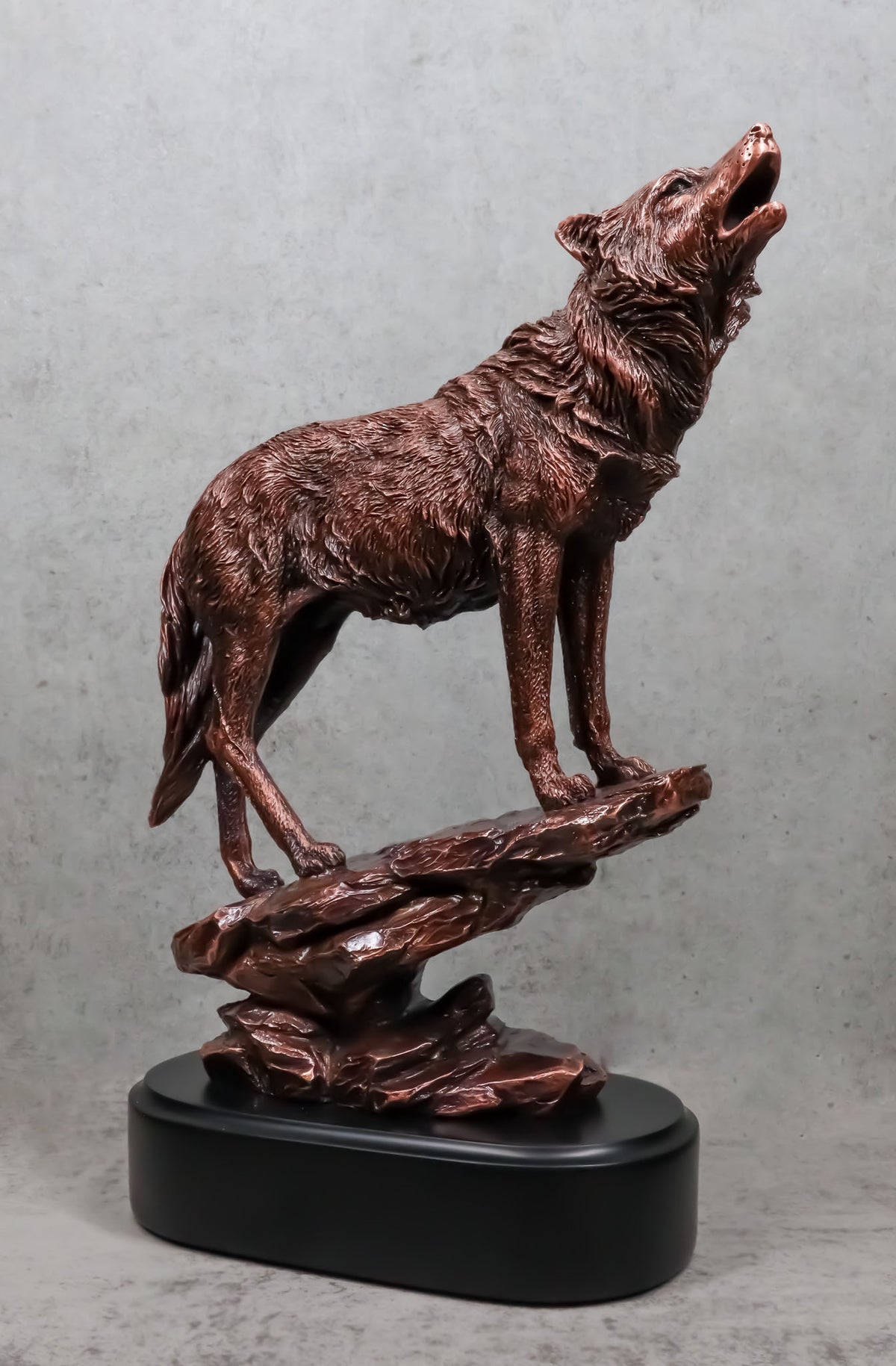 Midnight Moon Howling Alpha Gray Wolf Statue In Bronze Electroplated Finish - Ebros Gift