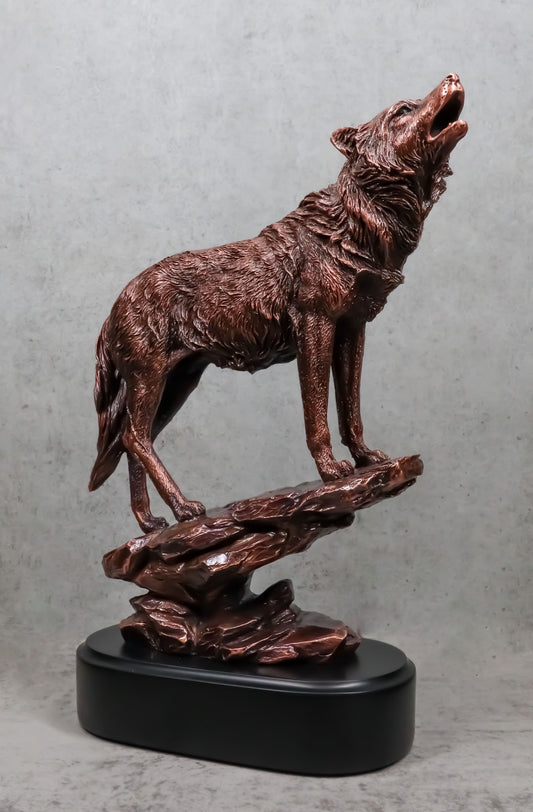 Midnight Moon Howling Alpha Gray Wolf Statue In Bronze Electroplated Finish - Ebros Gift