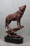 Midnight Moon Howling Alpha Gray Wolf Statue In Bronze Electroplated Finish