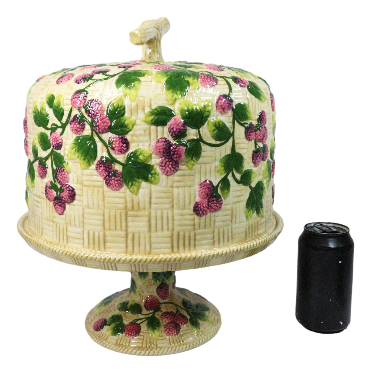 European Vineyard Grapes Ceramic Pastry Pedestal Plate Cake Stand With Dome Lid