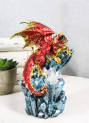 Fantasy Red And Gold Geode Dragon Perching On Crystal Rock Cavern Small Figurine