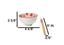 Set of 2 Lucky Cat Maneki Neko Red Ceramic 12oz Bowls With Bamboo Chopsticks