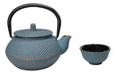 Sky Blue Hobnails Textured Petite Cast Iron Teapot 10oz With 4 Mini Tea Cups Set