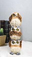 Stacked See Hear Speak No Evil Wise Fat Brown Great Horned Owls Figurine 8"H