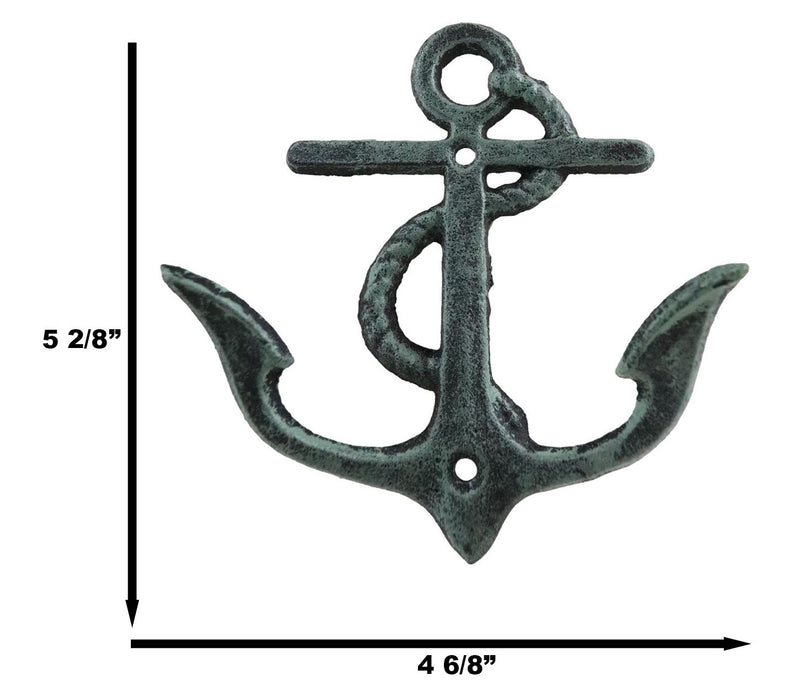 Pack of 2 Cast Iron Rustic Verdigris Sailor Ocean Ship Anchor Double Wall Hooks