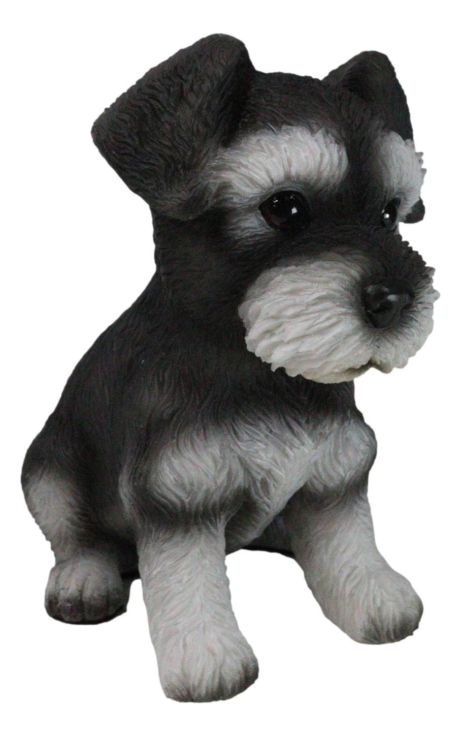 Adorable Black and Silver Miniature Schnauzer Puppy Dog Home Decor Figurine - Ebros Gift