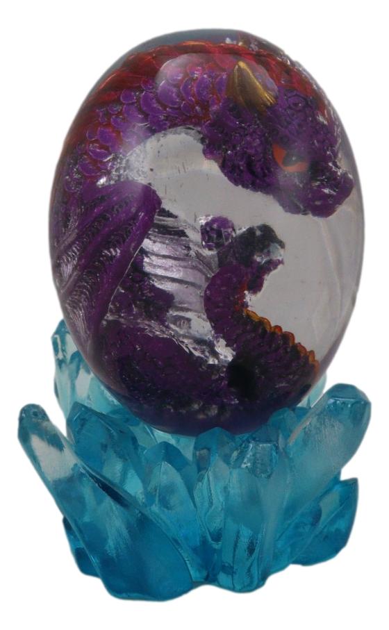 Purple Dragon In Acrylic Glass Egg With Aqua Crystals And LED Lava Rock Bases