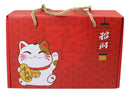 Set of 2 Lucky Cat Maneki Neko Red Ceramic 12oz Bowls With Bamboo Chopsticks