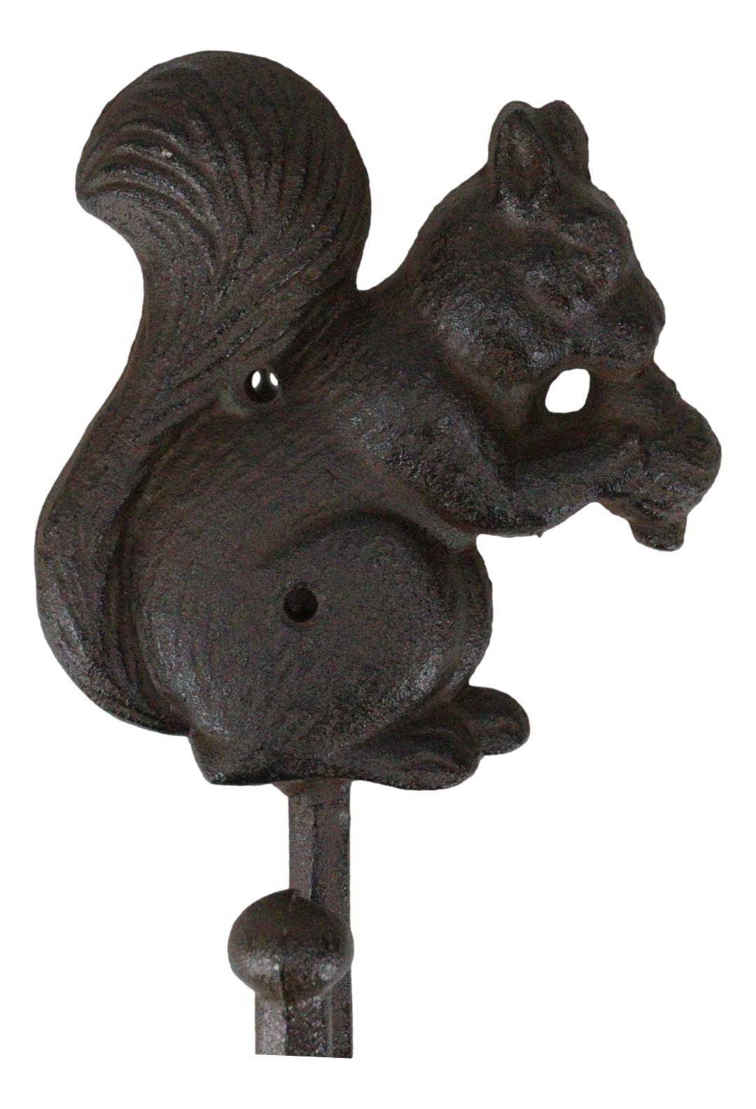 Rustic Western Cast Iron Tree Squirrel With Acorns Wall Coat Hooks Sculpture