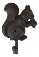 Rustic Western Cast Iron Tree Squirrel With Acorns Wall Coat Hooks Sculpture