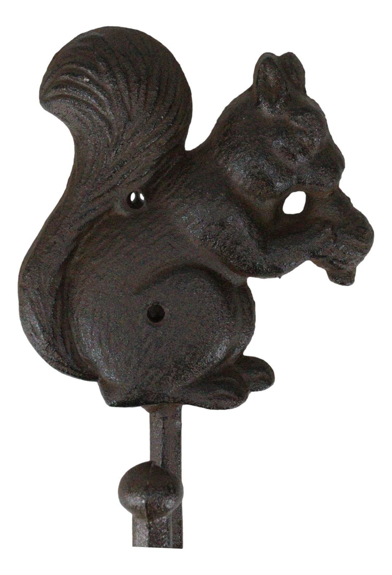 Rustic Western Cast Iron Tree Squirrel With Acorns Wall Coat Hooks Sculpture