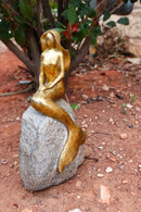 Gold Leaf Resin Mermaid Siren Sunbathing On Giant Ocean Rock Figurine 10.75"H
