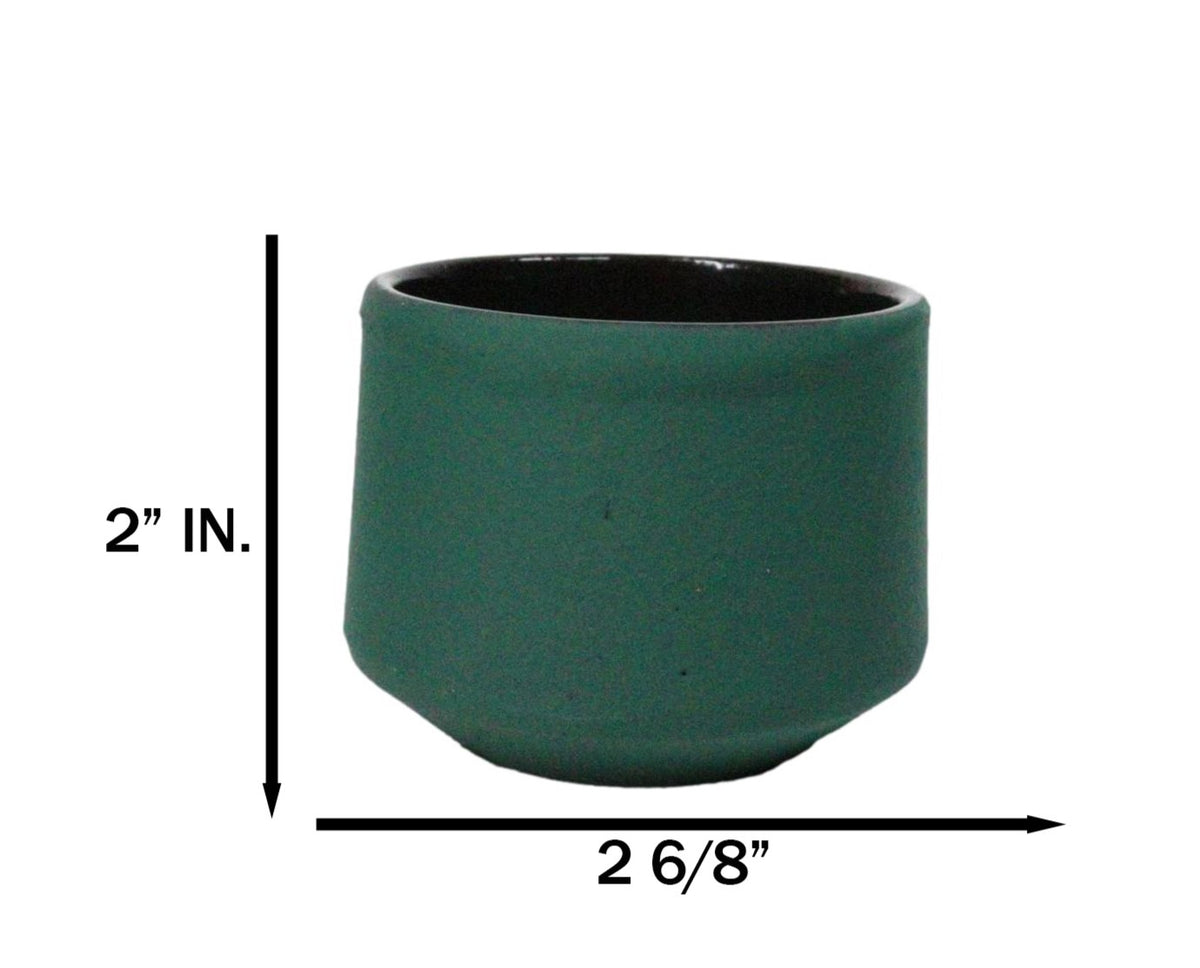 Green Modern Cylindrical Japanese Tetsubin Style Cast Iron Tea Cups Set of 4
