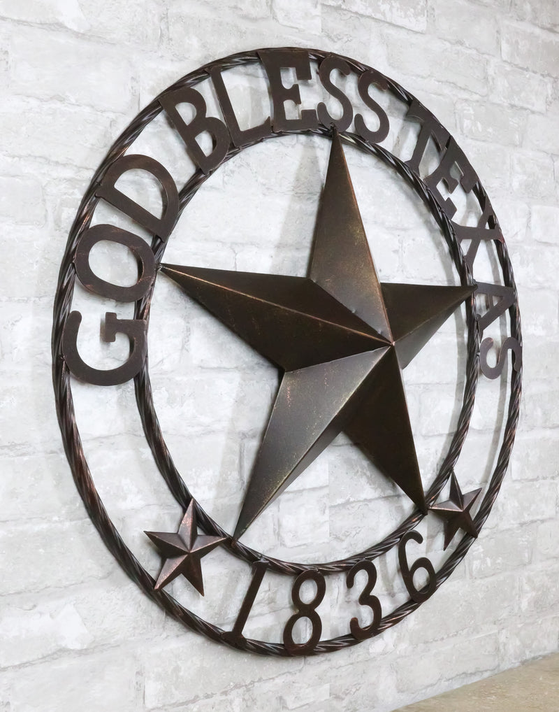 24"Dia Patriotic Western Lone Star God Bless Texas 1836 Metal Wall Circle Sign