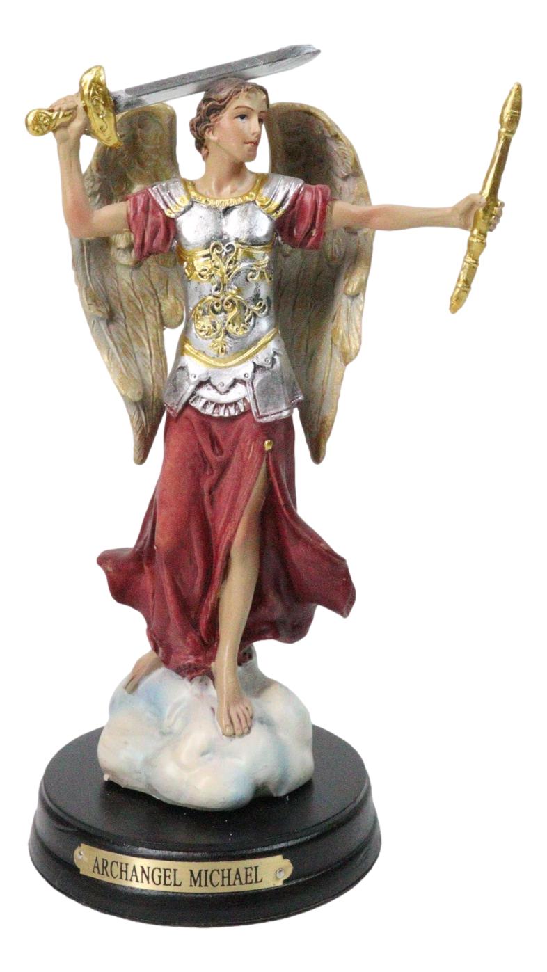 Archangel Saint Michael Holding Sword And Scroll Figurine With Brass Name Plate