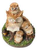 Bedtime Story Owl Mother & Owlets Figurine Owl Family Reading Book by Tree Stump