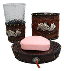 Rustic Western Horses with Faux Floral Tooled Leather 3 Pc Bathroom Vanity Set