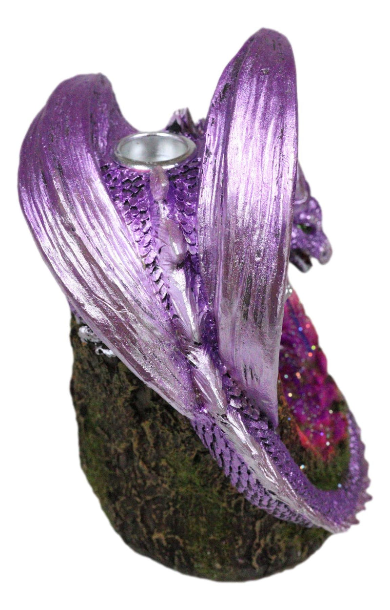 Fantasy Purple Moon Crater Dragon On Faux Geode Crystal Cove LED Light Figurine