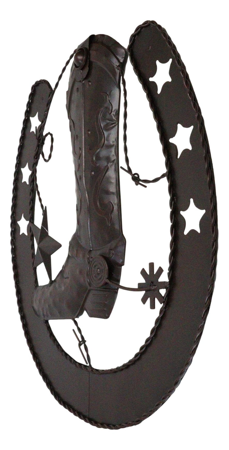 15"D Rustic Western Lucky Horseshoe Cowboy Boot Spur Stars Metal Wall Decor Sign