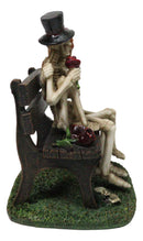 Skeleton Couple with Top Hat and Wig Sitting On Park Bench With Roses Figurine