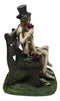 Skeleton Couple with Top Hat and Wig Sitting On Park Bench With Roses Figurine
