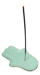 Mystical Turquoise Blue Hamsa Palm Hand Of Fatima Incense Holder Dish