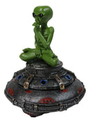 Green Roswell Alien On Spaceship Saucer Incense Burner Decorative Box Figurine
