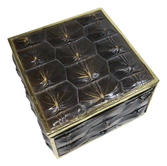 Realistic Faux Turtle Shell Print With Gold Trim Decorative Jewelry Trinket Box