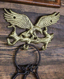 Cast Iron Rustic Gold American Patriotic Bald Eagle 3-Peg Coat Keys Wall Hooks