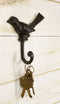 Set Of 2 Rustic Cast Iron Morning Song Bird On Branch Wall Coat Towel Hook Decor