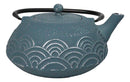 Silver Blue Seigaiha Waves Design Large Cast Iron Tetsubin Teapot 40oz Tea Pot