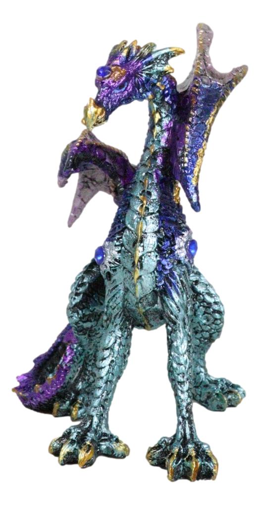 Standing Semi Metallic Purple Silver Space Galaxy Dragon With Gemstones Figurine