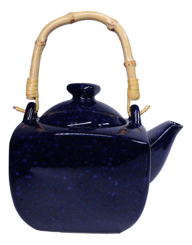 Speckled Navy Blue Zen Fusion Reactive Glaze 32oz Teapot With 2 Tea Cups Set