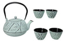 Mint Green Bamboo Design Tetsubin Cast Iron Teapot 40oz And 4 Tea Cups Set