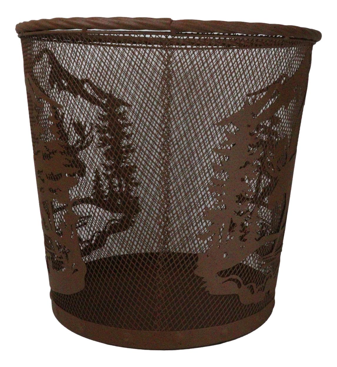 Rustic Deer Moose By Pine Forest Mountains Metal Wire Waste Basket Trash Bin - Ebros Gift