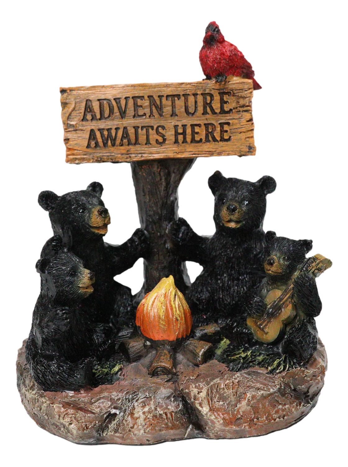 Cabin Companion Black Bear Family Camping Adventure Waits Here Sign Figurine