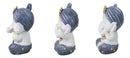 Set of 3 White Blue And Gold Turban See Hear Speak No Evil Ganesha Figurines