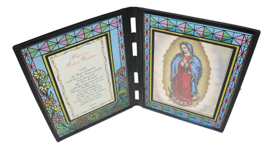 Catholic Our Lady Of Guadalupe Mary Stained Glass Art Plaque With Prayer Panel