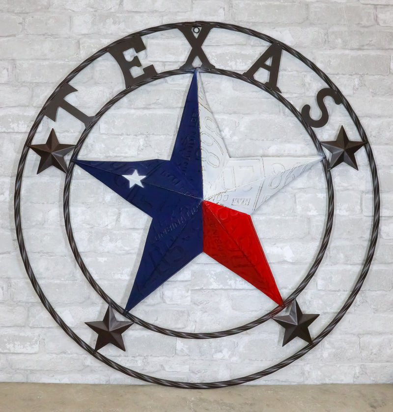 34" Oversized Western Patriotic Lone Star State Texas Metal Wall Circle Sign