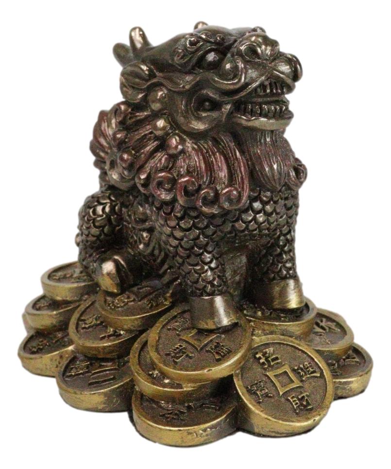Feng Shui Fortune Money Dragon Chi Lin Yang Energy Gold Coins Charm Figurine - Ebros Gift