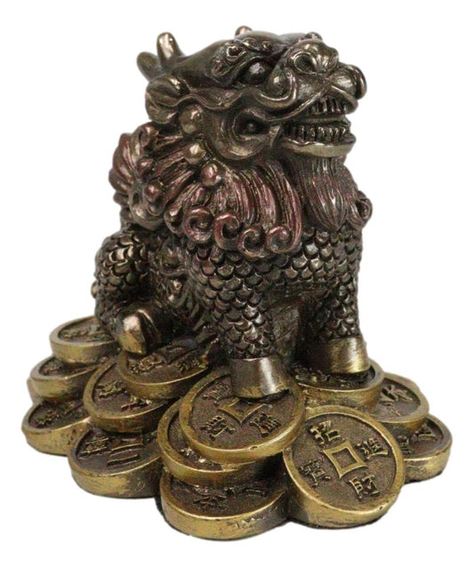 Feng Shui Fortune Money Dragon Chi Lin Yang Energy Gold Coins Charm Figurine - Ebros Gift