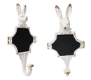 Pack Of 2 Antique White Pewter Bunny Rabbit Head Wall Coat Hooks With Chalkboard