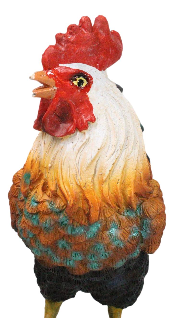 Rustic Western Country Farm White Breasted Chicken Rooster Figurine 5.25"Tall