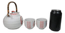 White Red Maneki Neko Lucky Cat Ceramic Tea Pot And 2 Cups Set Bamboo Handle