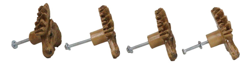 Set Of 4 Western Rustic Forest Elk Moose Faux Wooden Cabinet Door Pull Knobs