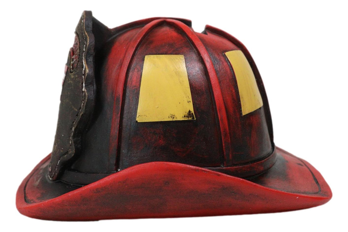 Fire Fighter Station 1 Fireman Hat With US Flag Money Coin Savings Piggy Bank - Ebros Gift