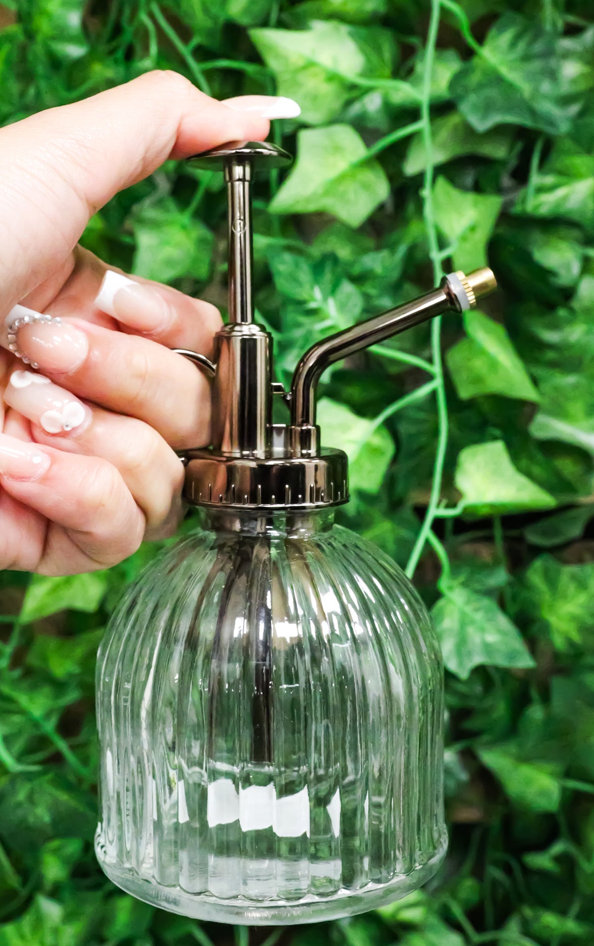 Ribbed Glass Vintage Style Home Botanical Flowers Plant Mister Spray Ornament