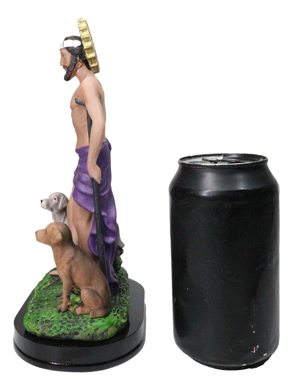 Catholic Saint Lazarus with Dogs and Sun Border Medal Figurine With Base 8"H
